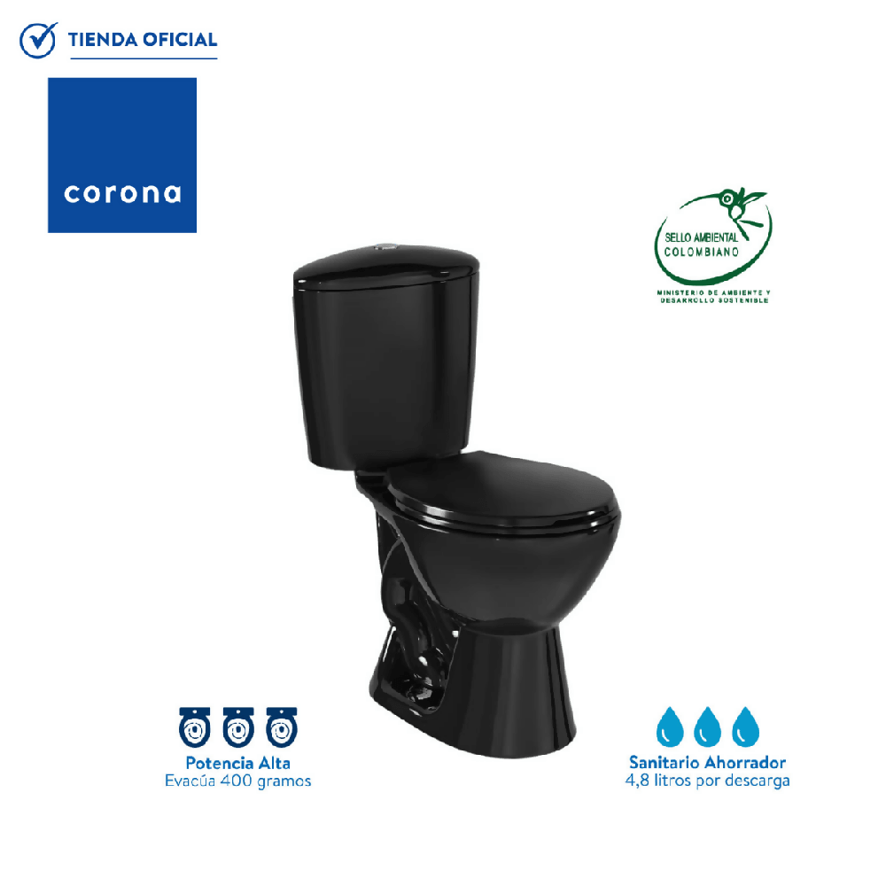 Sanitario Corona Manantial Pro Redondo Negro - VIRTUAL MUEBLES
