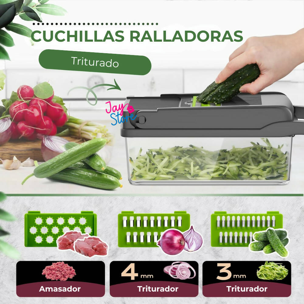 Cortador Picador Rallador Mandolina Verduras Ayudante 12 En 1