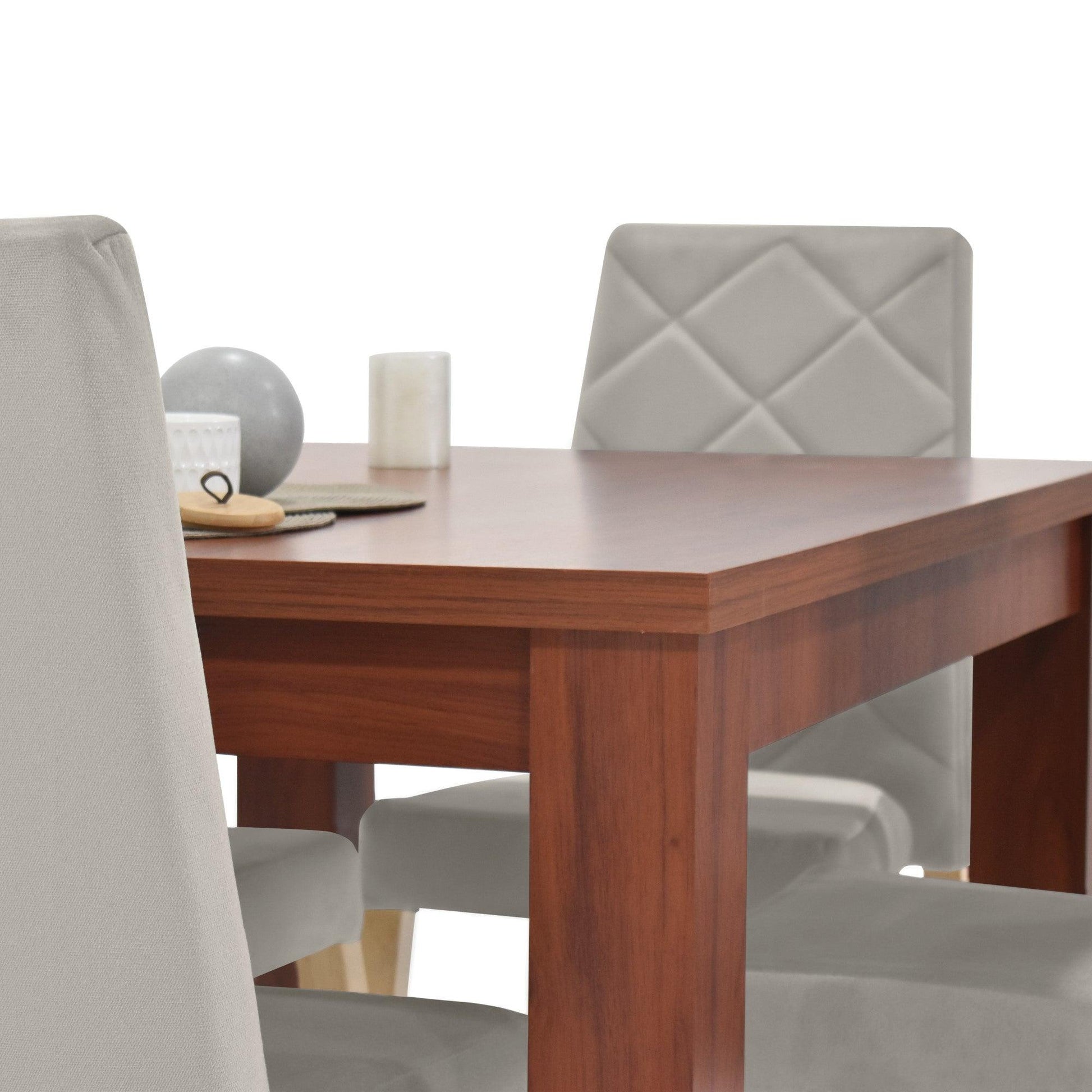 Juego de Comedor 4P Merida Cedro Sillas Liverpool Tela Taupe - VIRTUAL MUEBLES