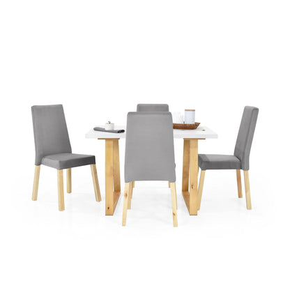 Juego de Comedor 4P Andara Sillas Galicia Tela Plata - VIRTUAL MUEBLES