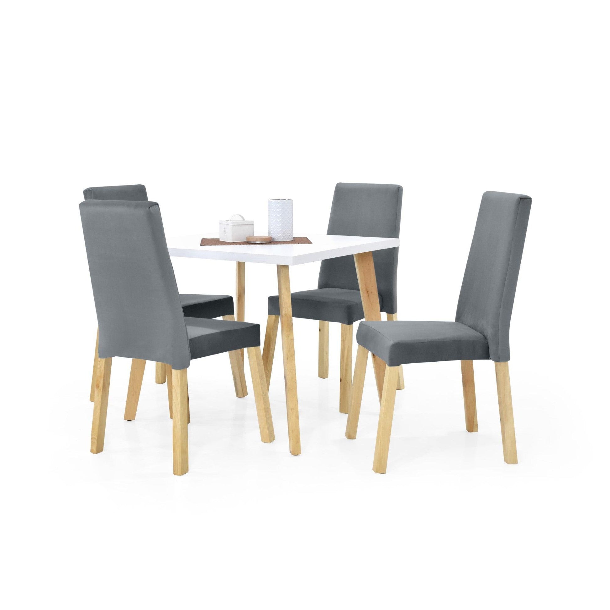 Juego de Comedor 4P Tiza Sillas Galicia Tela Gris - VIRTUAL MUEBLES