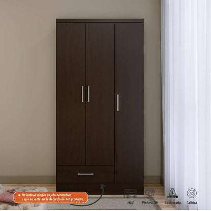 Closet Armario Organizador Bertolini 1379 3 Puertas 1 Cajon - Chocolate