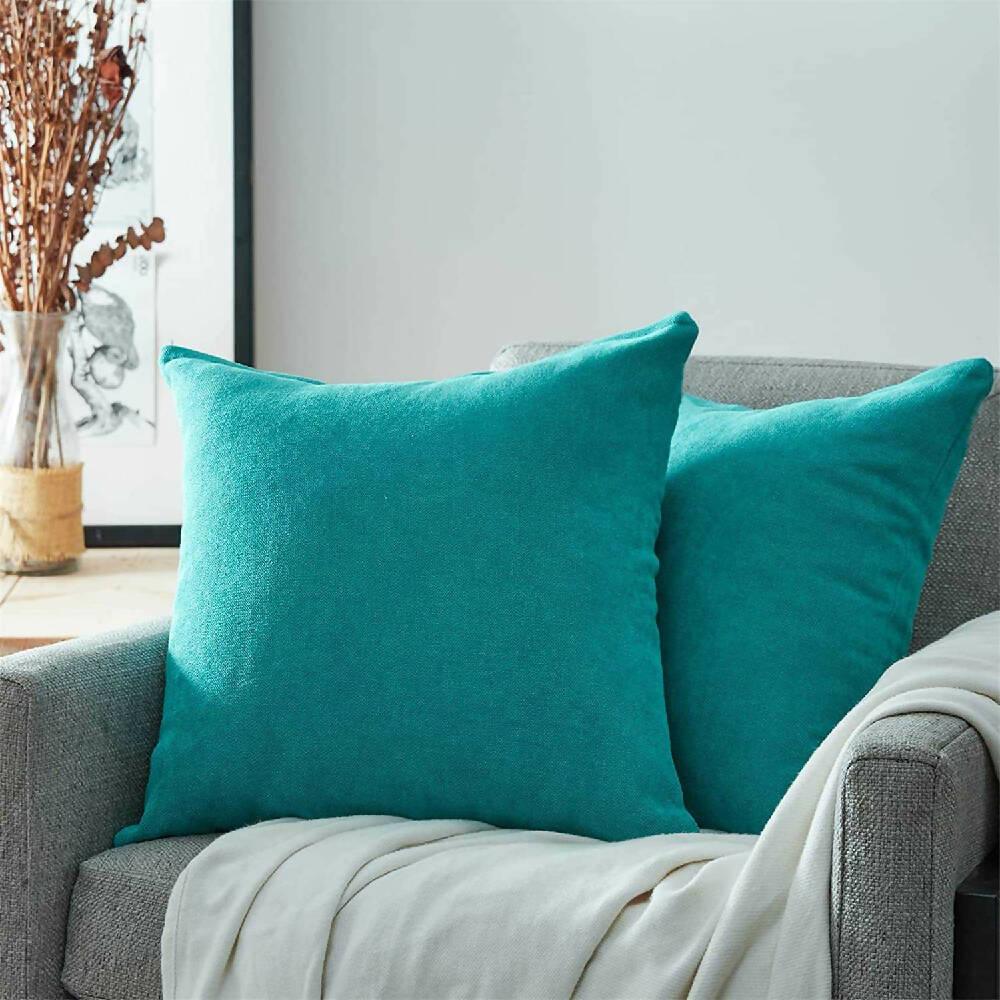 Funda X2 Cojines Decorativos Cuadrados En Tela Turquesa - VIRTUAL MUEBLES