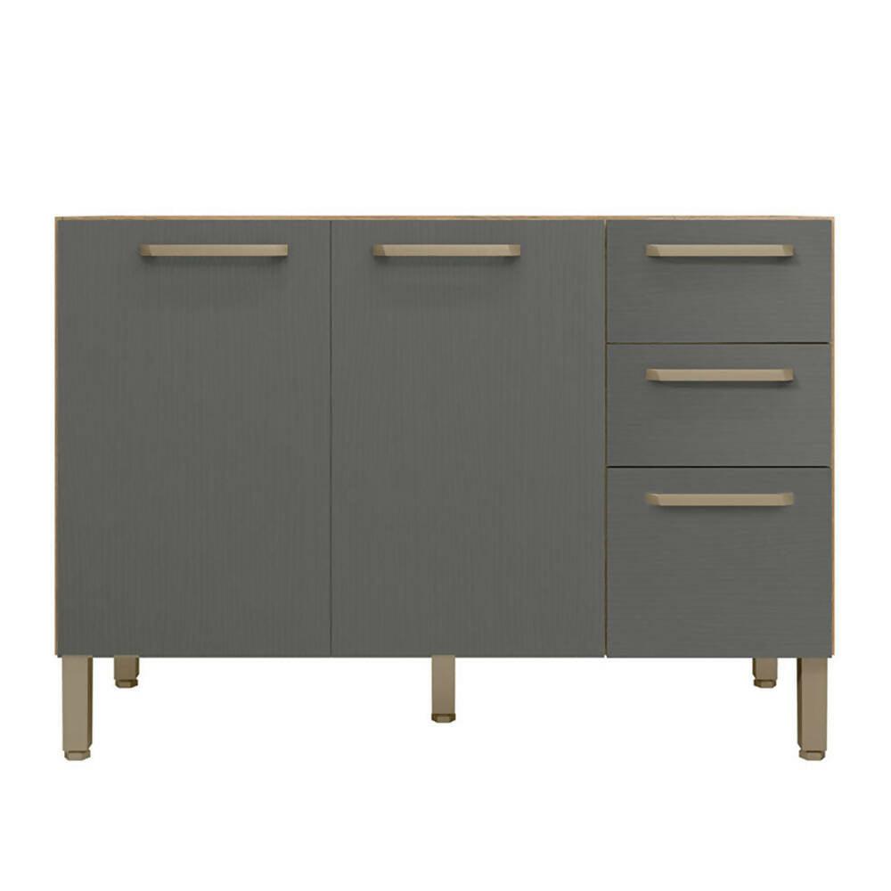 Cocina 120cm Jazmín 6 Puertas 2 Cajones Maderado Natural/Gris - VIRTUAL MUEBLES