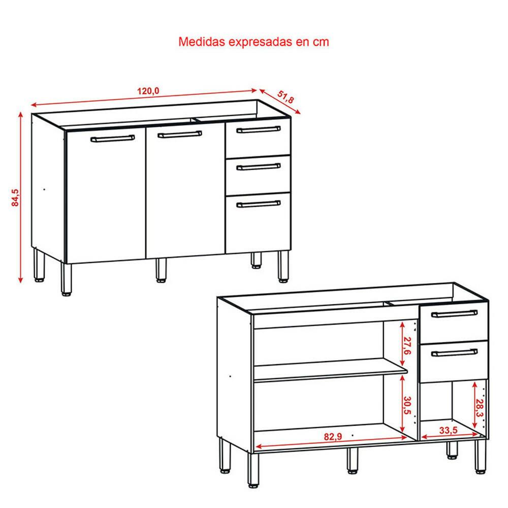 Cocina Canna 120cm 6 Puertas 2 Cajones Café/Blanco Apagado - VIRTUAL MUEBLES