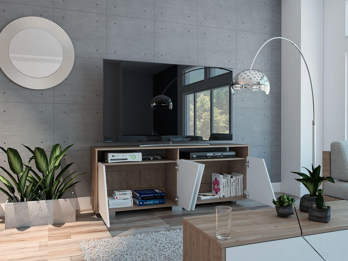 Mesa para TV Orus miel y blanco para televisor de 70 pulgadas, 155,5 cm de ancho – vista 6