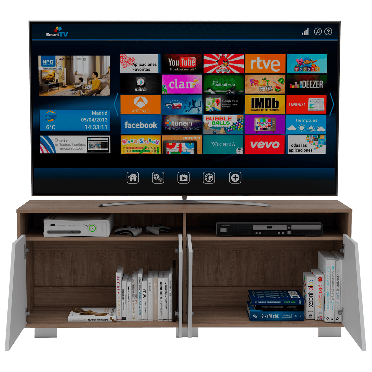 Mesa para TV Orus miel y blanco para televisor de 70 pulgadas, 155,5 cm de ancho – vista 4