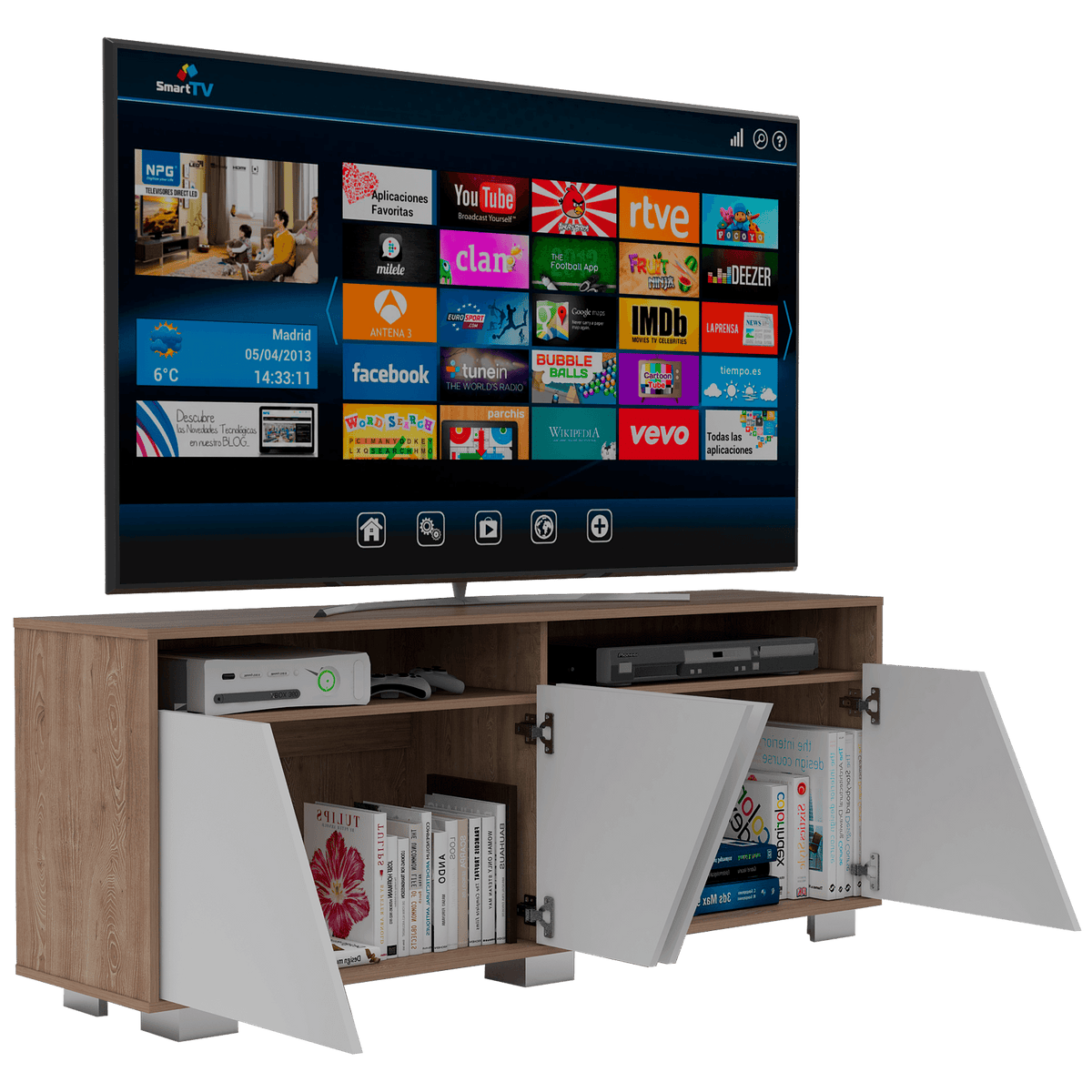 Mesa para TV Orus miel y blanco para televisor de 70 pulgadas, 155,5 cm de ancho – vista 2