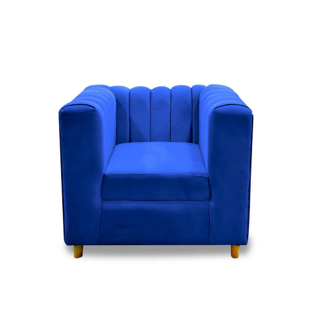 Sala tres palacio azul oscuro, patas de madera - VIRTUAL MUEBLES