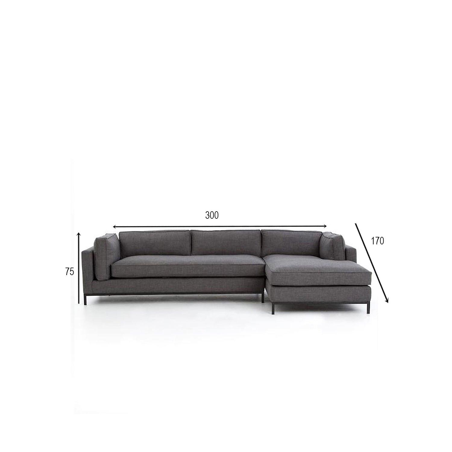 Sofá en L Derecho Jamy Lona anti fluidos Gris 300x86x75