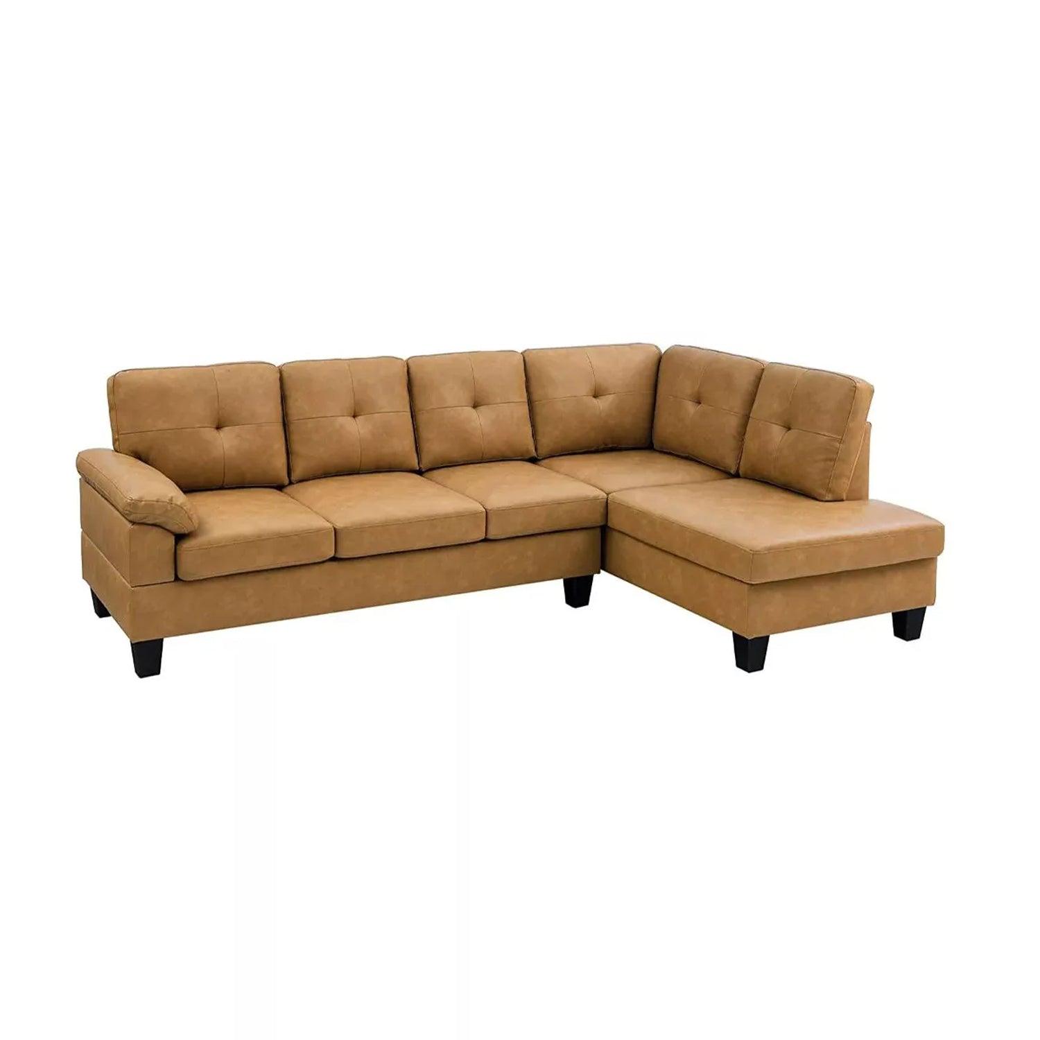 Sofá en L Derecho Sharo Cuero Sintetico Mostaza 250x85x85