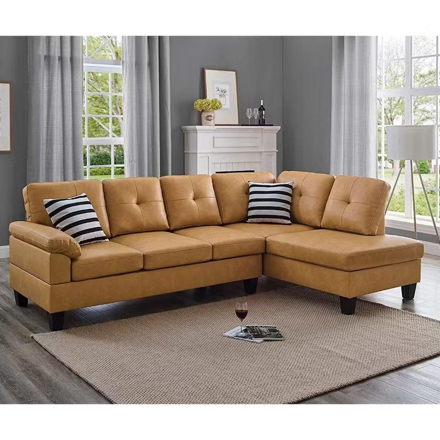 Sofá en L Derecho Sharo Cuero Sintetico Mostaza 250x85x85