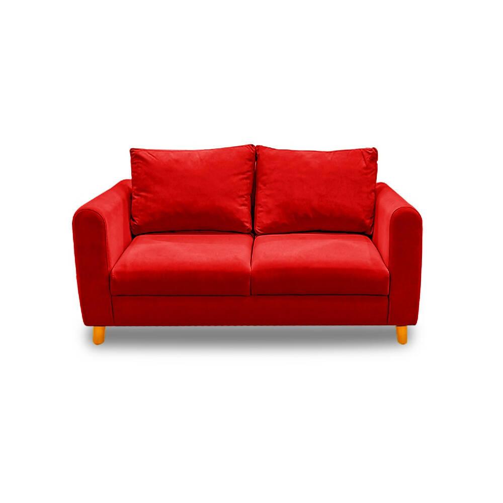Sofá Prato Zulia rojo poliéster y patas de madera - VIRTUAL MUEBLES