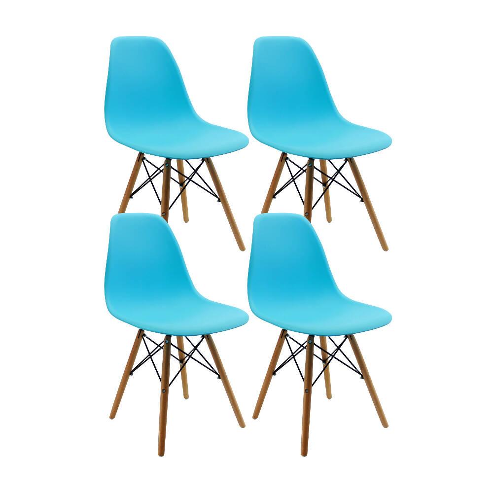 Kit por 4 sillas Eames Patas En Madera para comedor, sala, restaurante - Azul - VIRTUAL MUEBLES