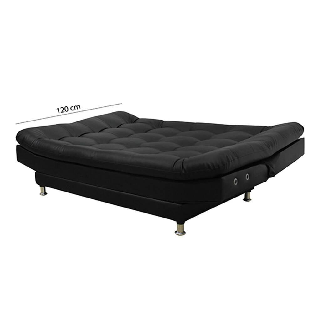 Sofá cama Moltochic con brazos negro sintético, puff, mesa de centro y cojín - VIRTUAL MUEBLES