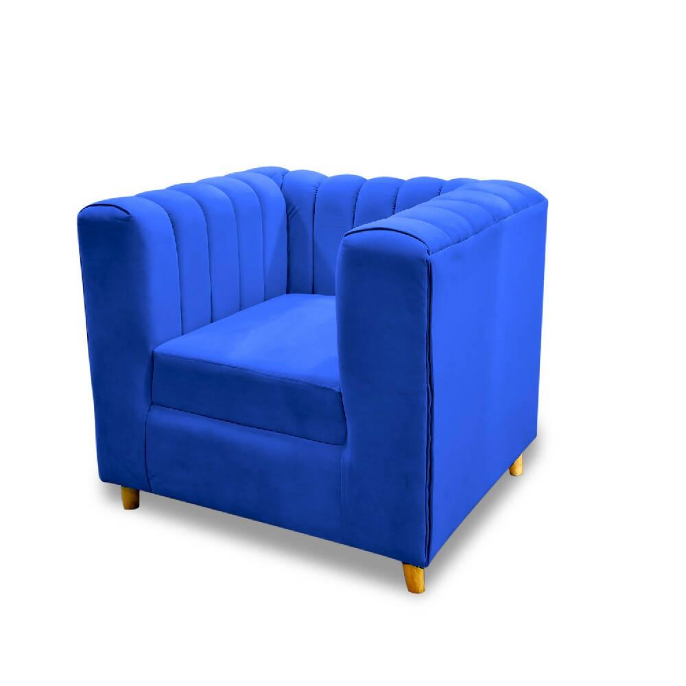 Sala tres palacio azul oscuro, patas de madera - VIRTUAL MUEBLES
