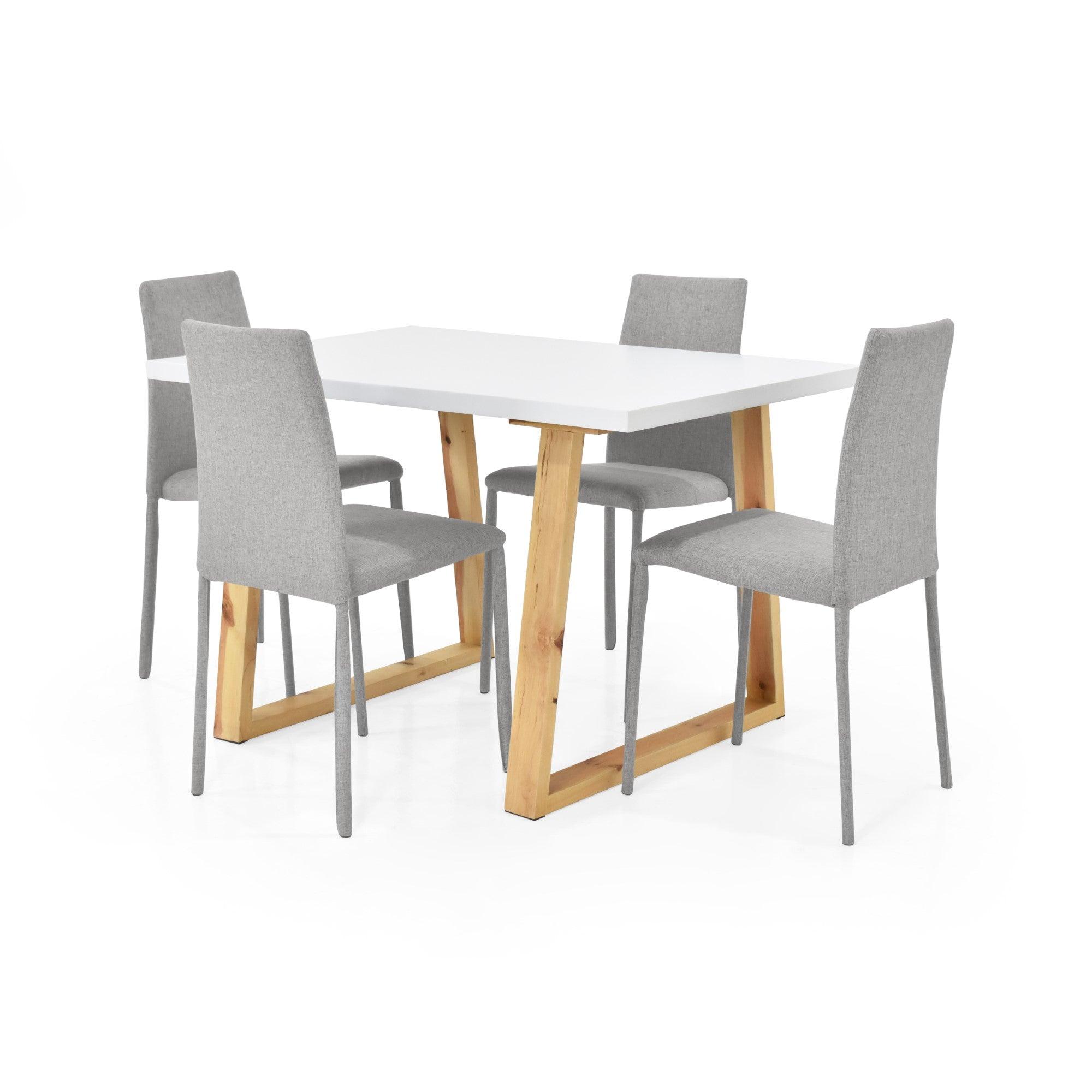 Juego de Comedor 4P Andara Sillas Lyon Tela Plata - VIRTUAL MUEBLES