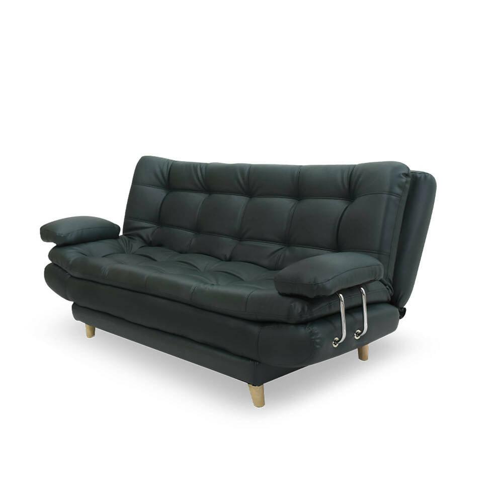 Sofá cama Damasco con brazos sintético verde, patas de madera - VIRTUAL MUEBLES