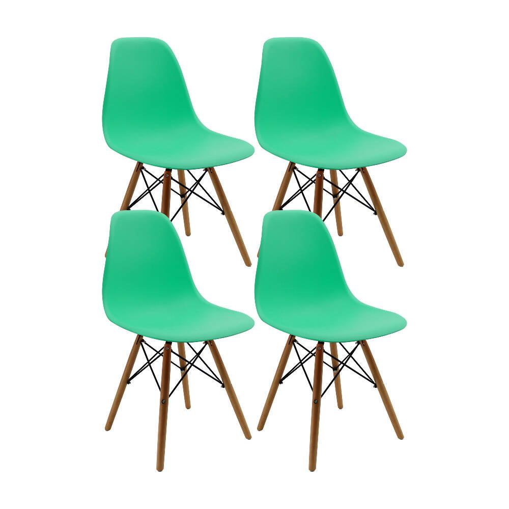 Kit por 4 sillas Eames Patas En Madera para comedor, sala, restaurante - Verde Menta - VIRTUAL MUEBLES