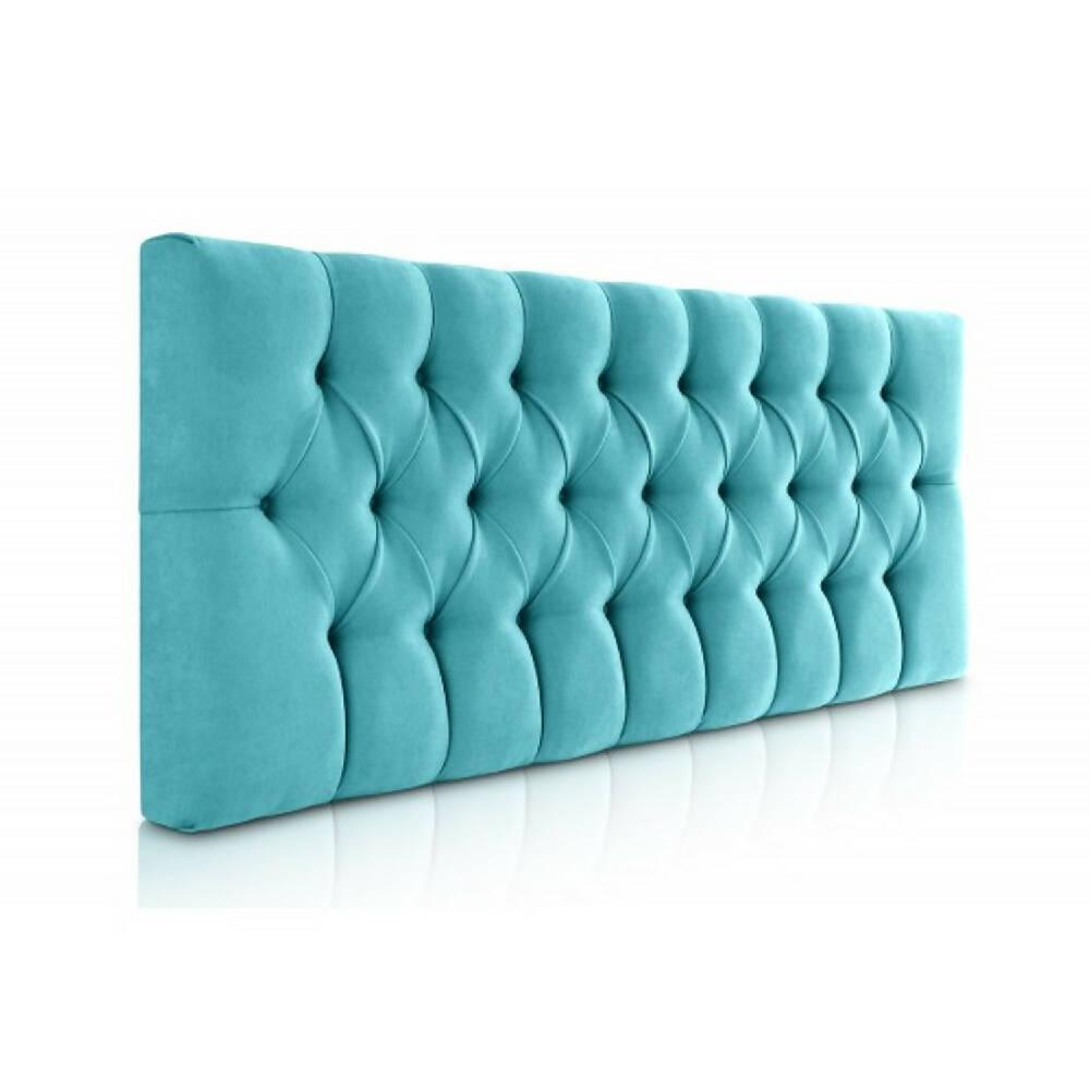 Cabecero Tapizado Tela Base Cama King Rombos Turquesa - VIRTUAL MUEBLES