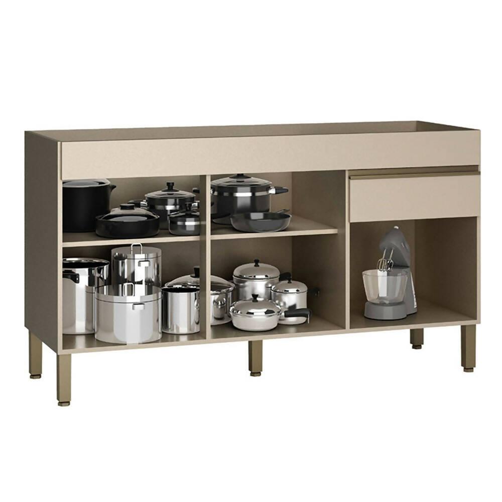 Cocina 150cm Hortensia 6 Puertas 1 Cajón Vainilla/Maderado Natural - VIRTUAL MUEBLES