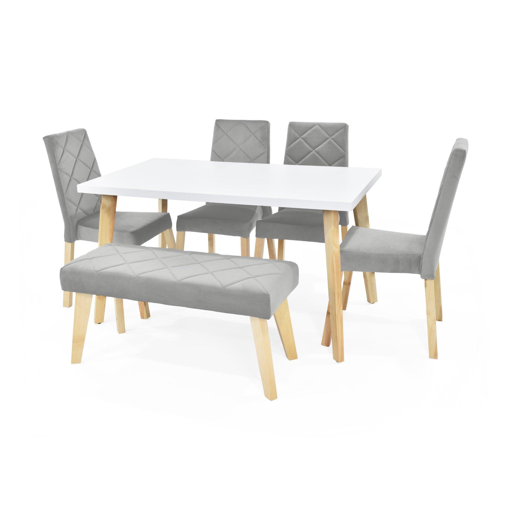 Juego de Comedor 6P Lugo Matiz Sillas y Butaco Liverpool Tela Plata - VIRTUAL MUEBLES