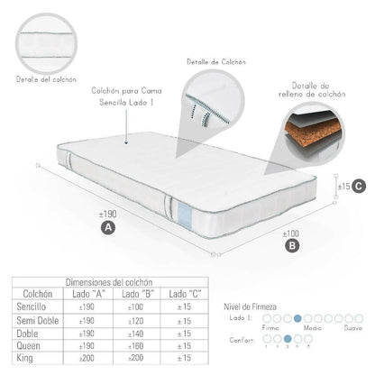 Colchon Cincinnati Sencillo 100 cm x 190 cm- Blanco - VIRTUAL MUEBLES