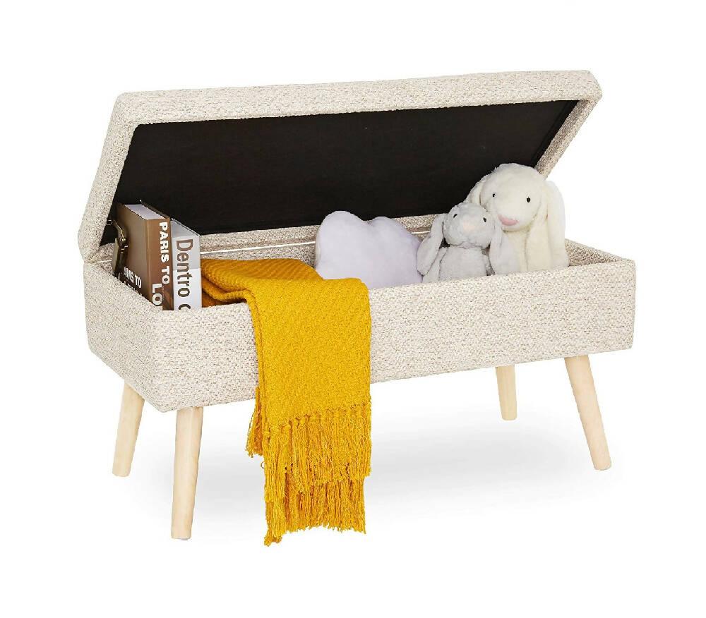 Puff Baul Sala o Dormitorio Patas en Madera Natural BEIGE - VIRTUAL MUEBLES