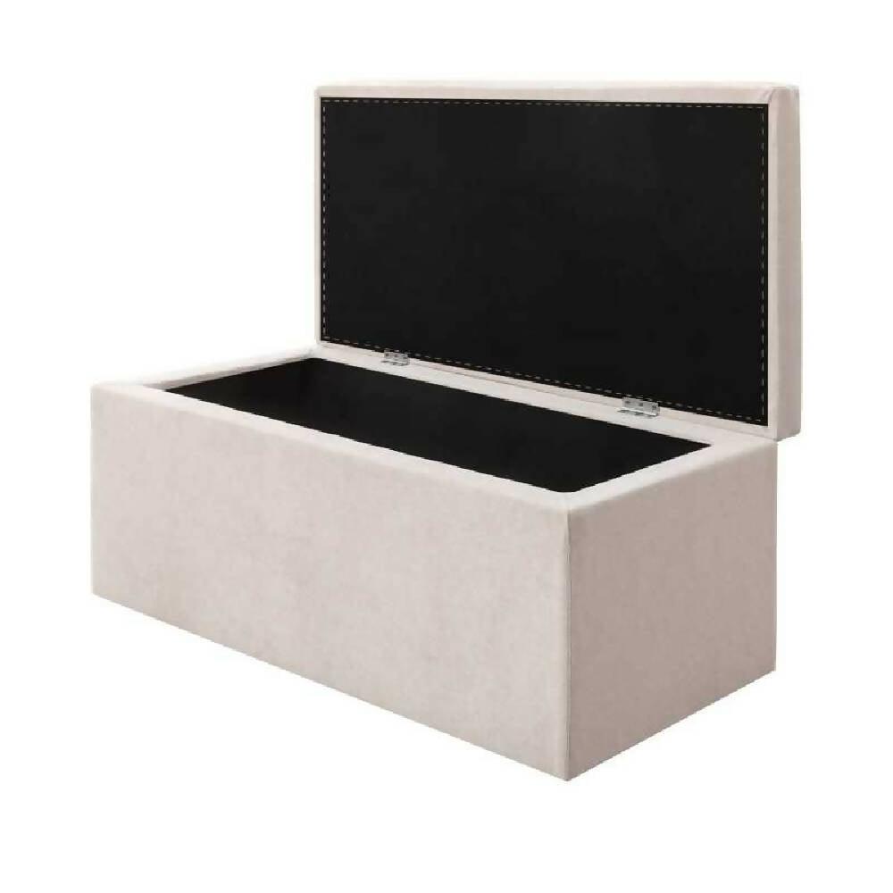 Puff Baúl Auxiliar Tela Tapa Lisa Beige - VIRTUAL MUEBLES