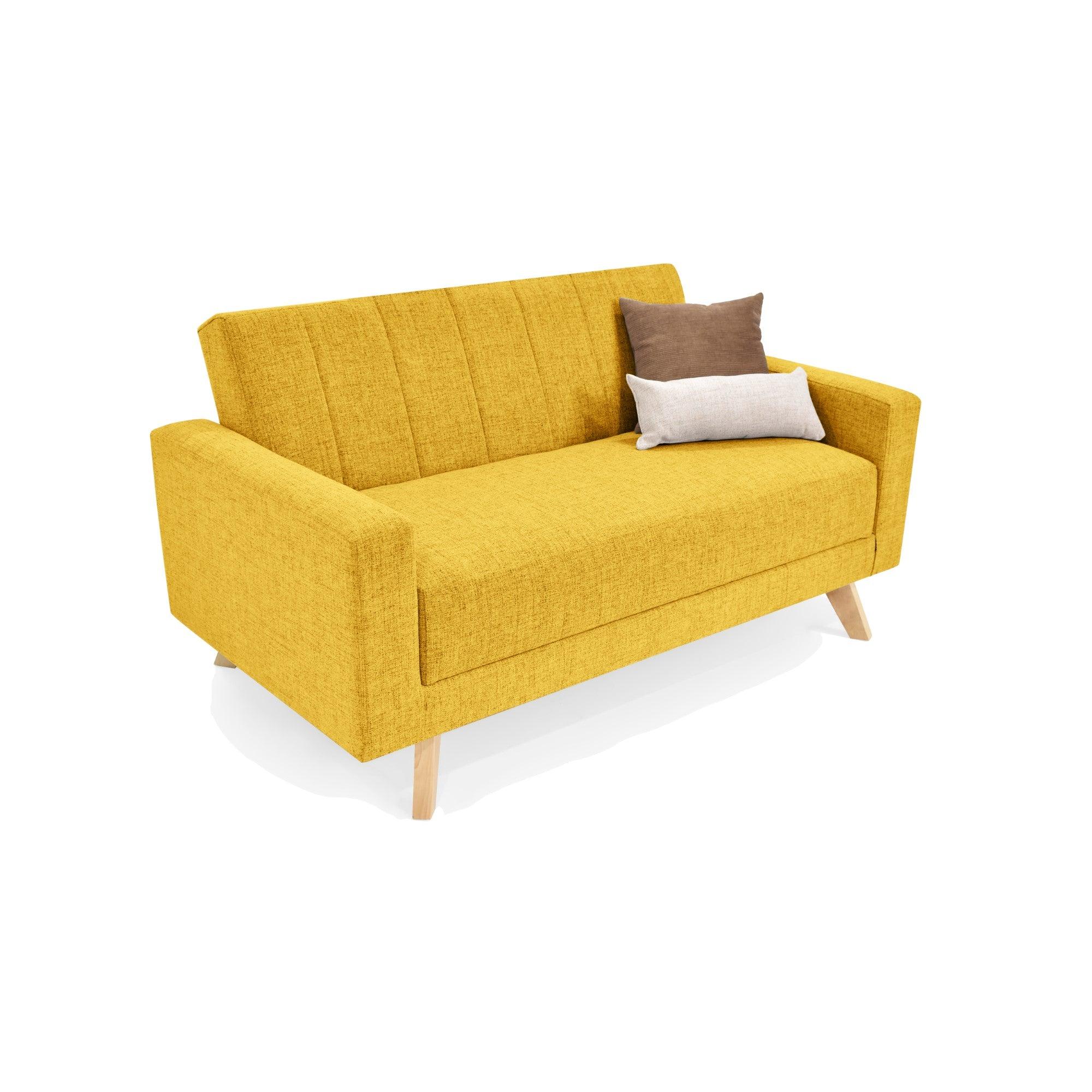 Sofa 2 Puestos Baru Tela Poliester Mostaza - VIRTUAL MUEBLES