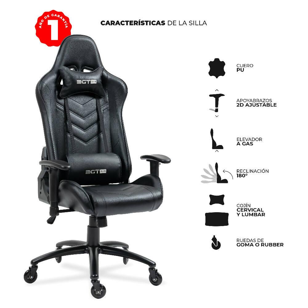 Silla Ergonómica Gamer EGTAIR-10-BB Office/Developer/Gamer en negro con tapizado de cuero sintético - VIRTUAL MUEBLES