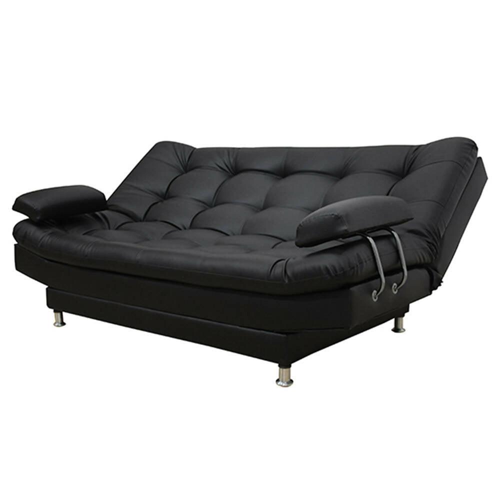 Sofá cama Moltochic con brazos negro sintético, mesa de centro - VIRTUAL MUEBLES