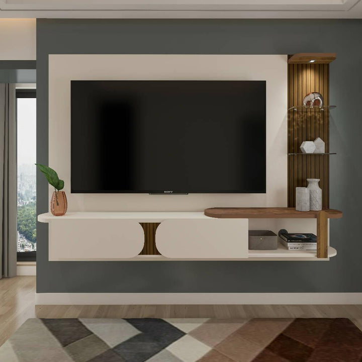 Panel Mueble de TV 70" Luxury Bertolini Incluye Soporte Blanco con Pino - VIRTUAL MUEBLES