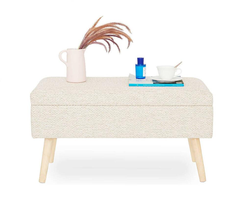 Puff Baul Sala o Dormitorio Patas en Madera Natural BEIGE - VIRTUAL MUEBLES