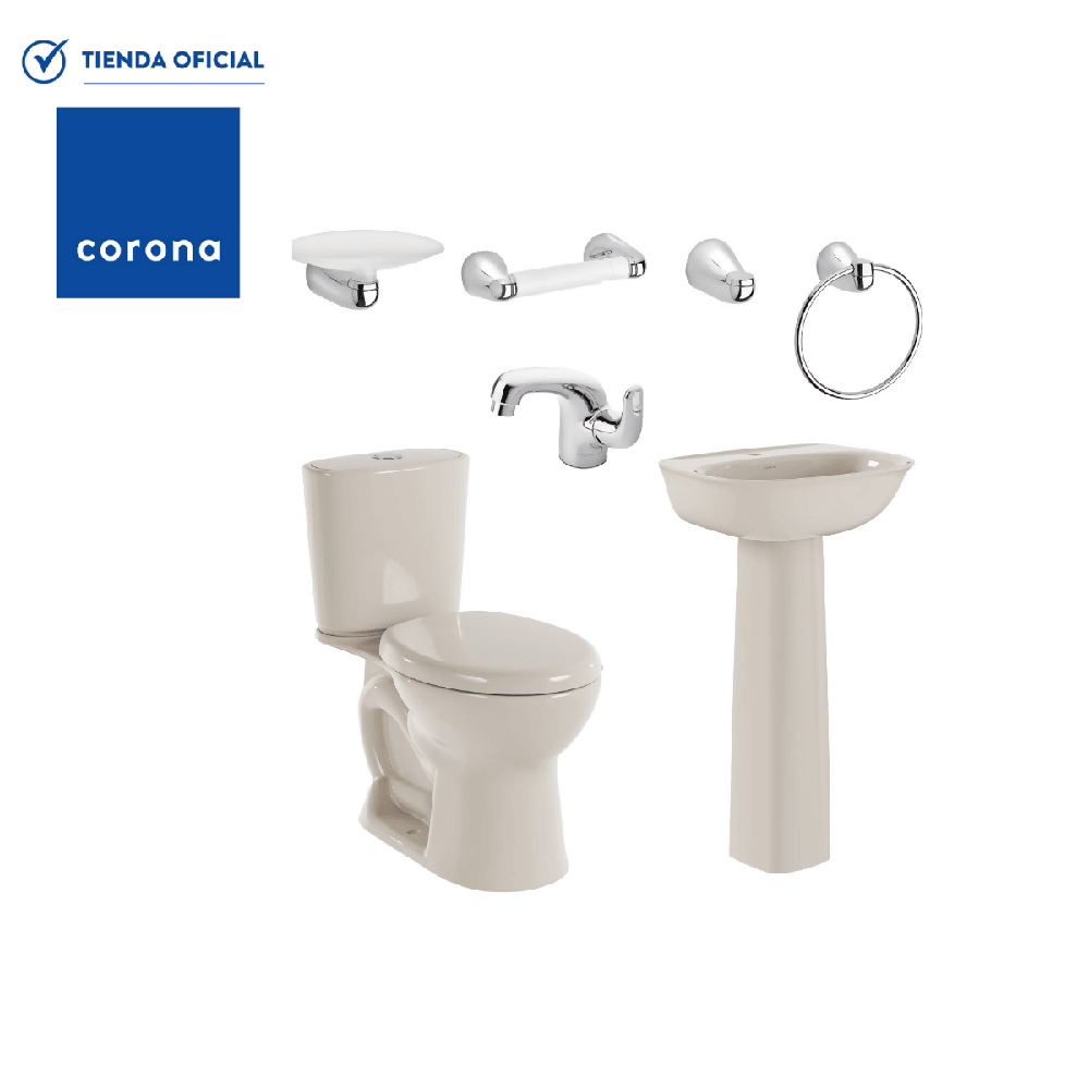 Combo Corona Sanitario Aluvia Redondo con Pedestal Bone - VIRTUAL MUEBLES