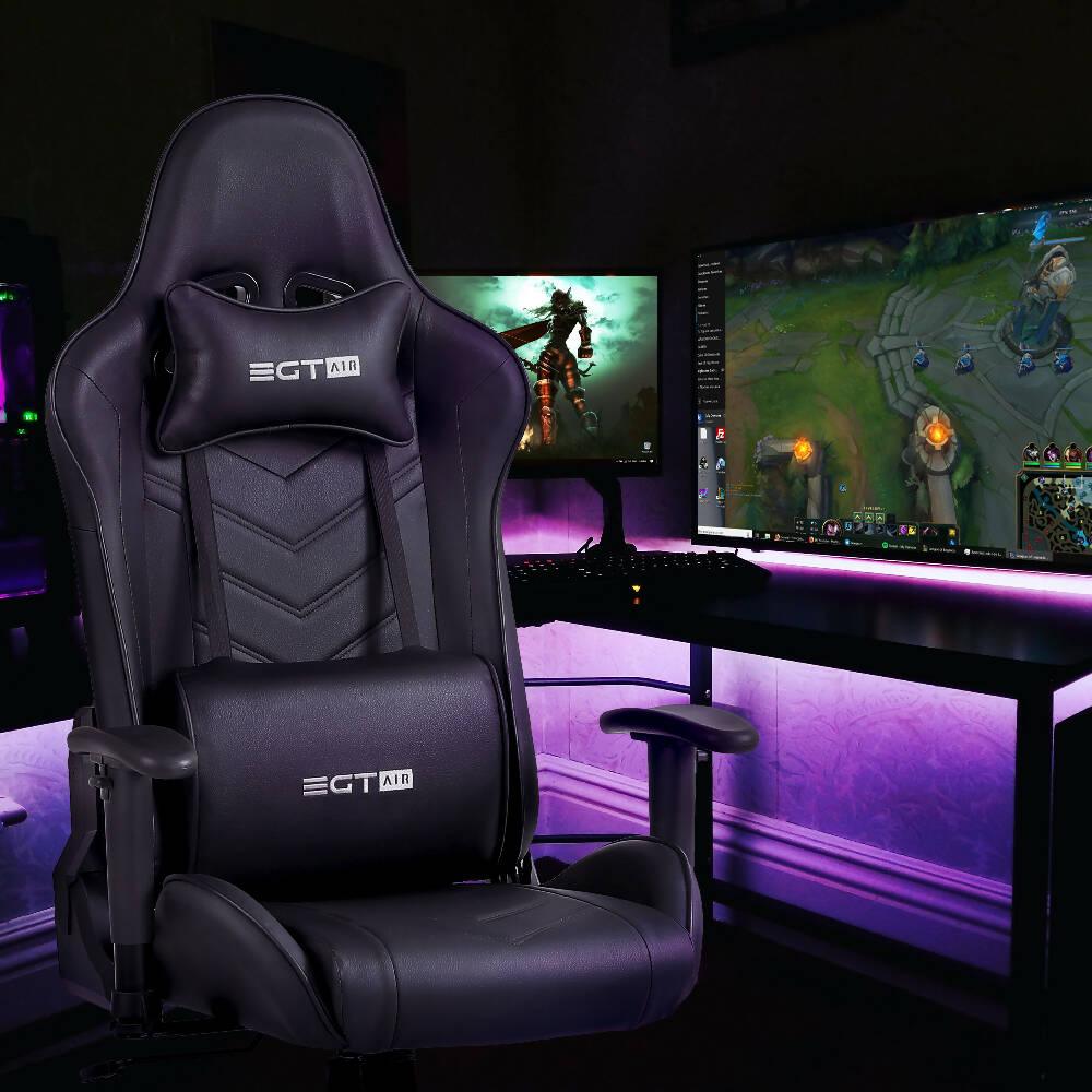 Silla Ergonómica Gamer EGTAIR-10-BB Office/Developer/Gamer en negro con tapizado de cuero sintético - VIRTUAL MUEBLES