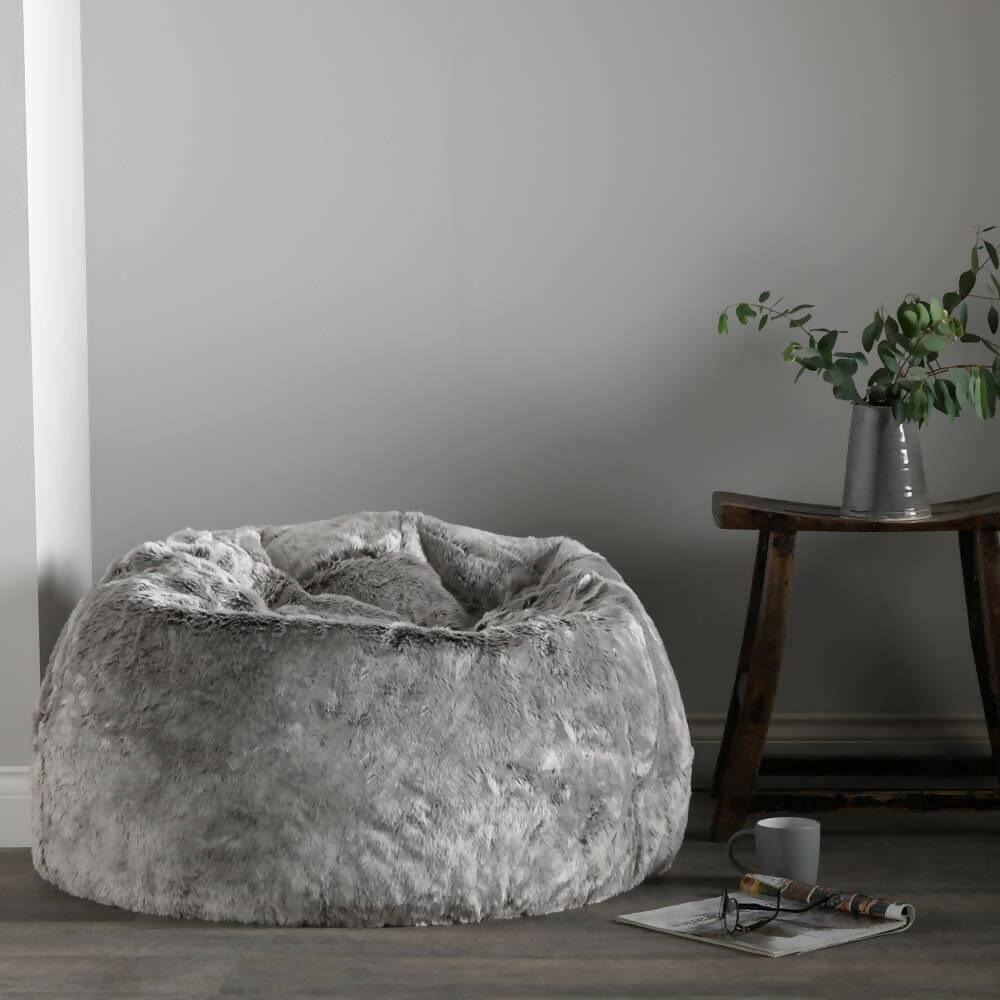Puff Pera Gigante Peludo Peluche Banzay GRIS MATIZADO - VIRTUAL MUEBLES