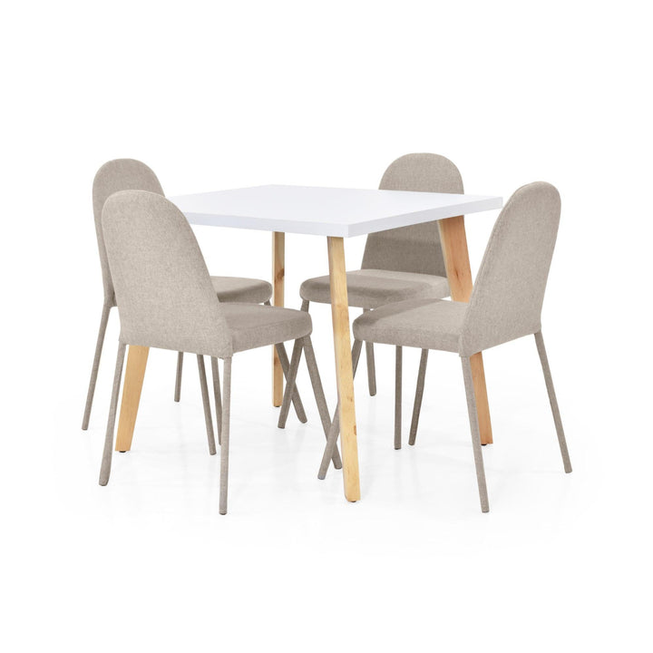 Juego de Comedor 4P Tiza Sillas Dublin Tela Beige - VIRTUAL MUEBLES