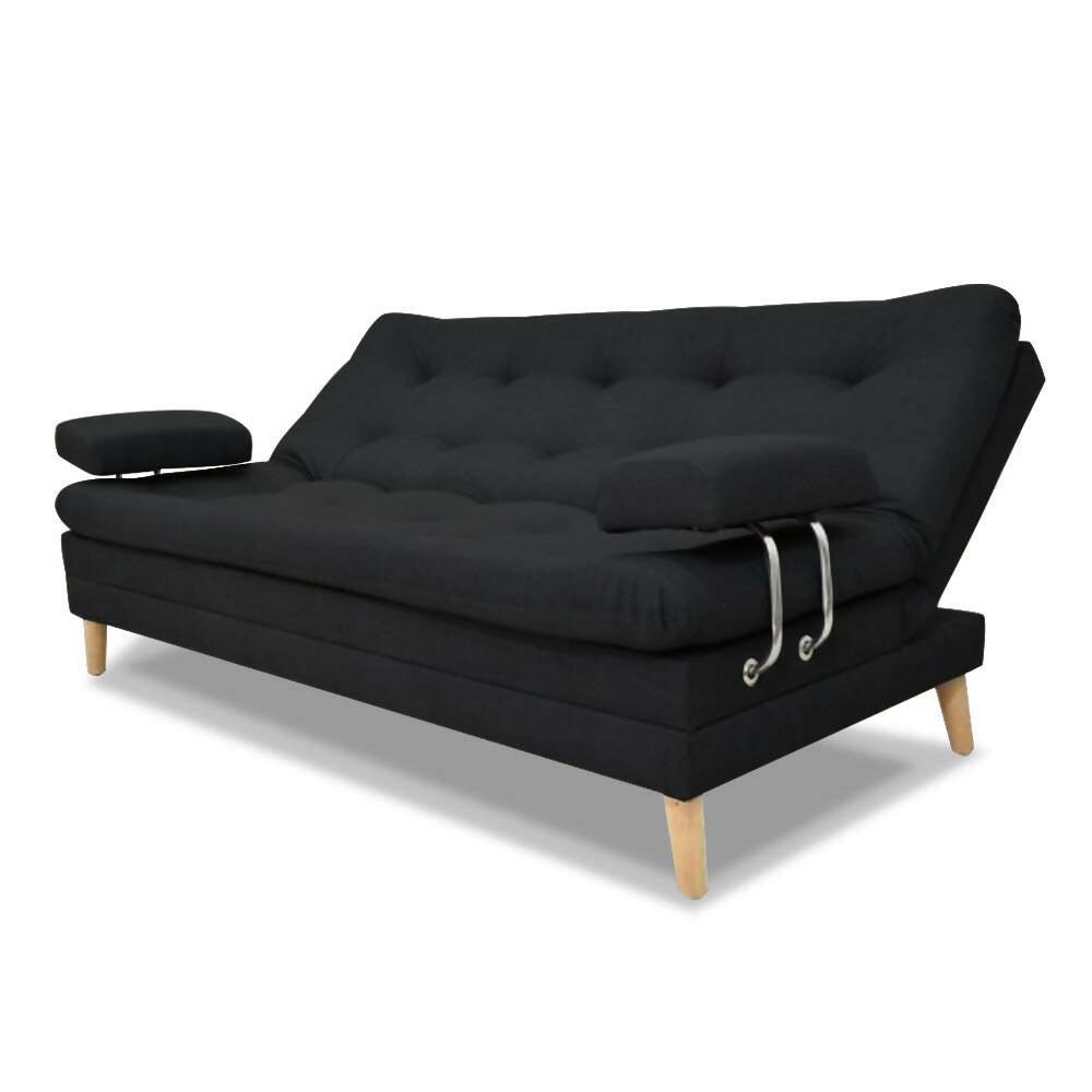 Sofá am cooper con brazos negro poliéster - VIRTUAL MUEBLES