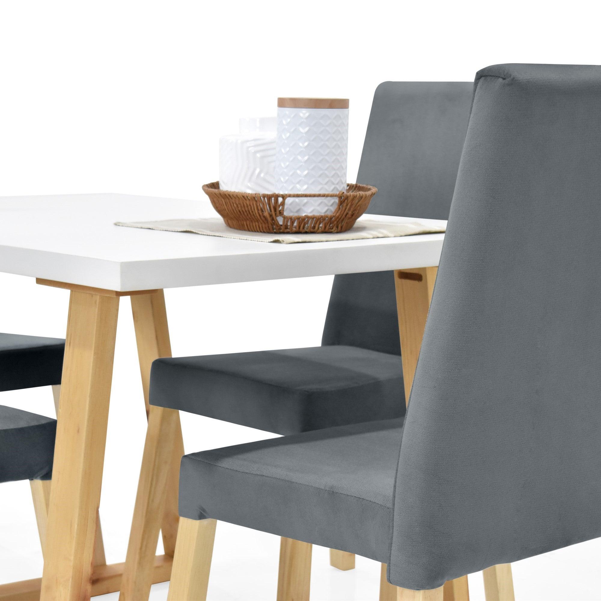 Juego de Comedor 4P Andara Sillas Galicia Tela Gris - VIRTUAL MUEBLES