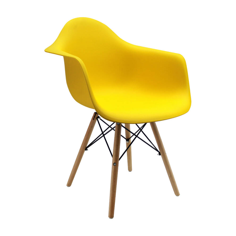 Kit por 4 Silla Eames Con Brazos Patas en Madera - Amarillo