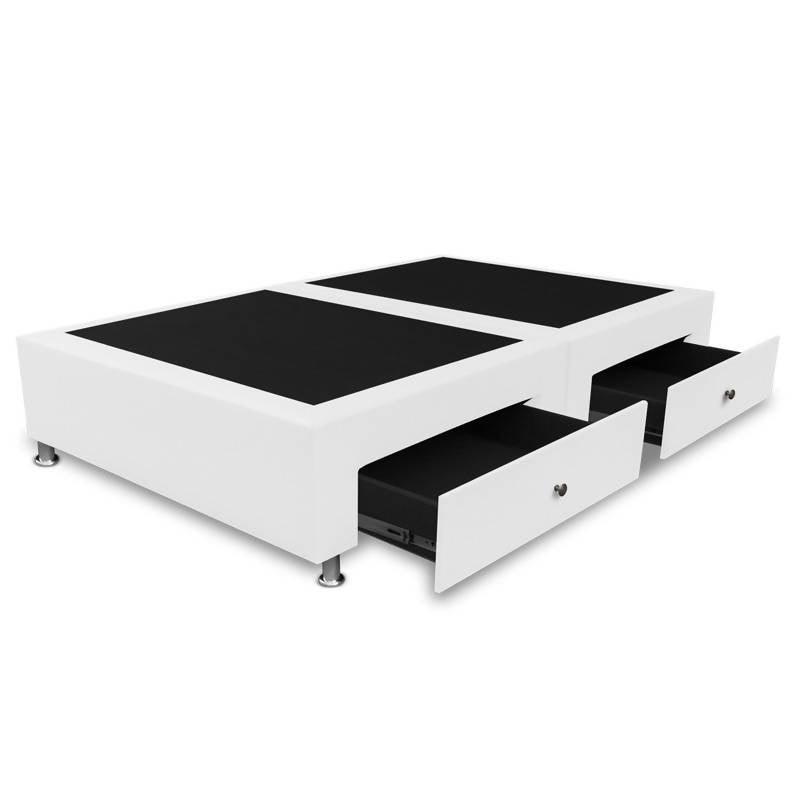 Base Cama Con Cajones Dividida 160x190 Microfibra Blanco - VIRTUAL MUEBLES