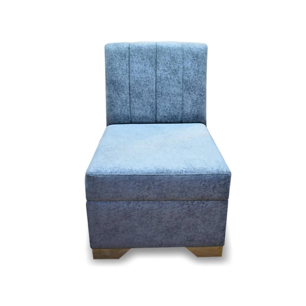 Sala Denver poliéster azul y gris, patas de madera - VIRTUAL MUEBLES