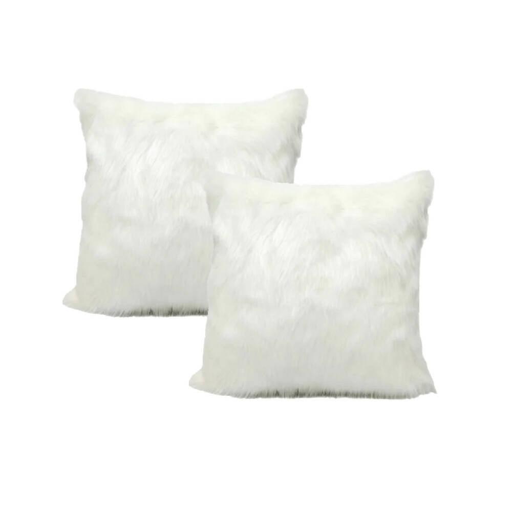 Kit X 2 Fundas Cojines Peluche Largo Blanco - VIRTUAL MUEBLES
