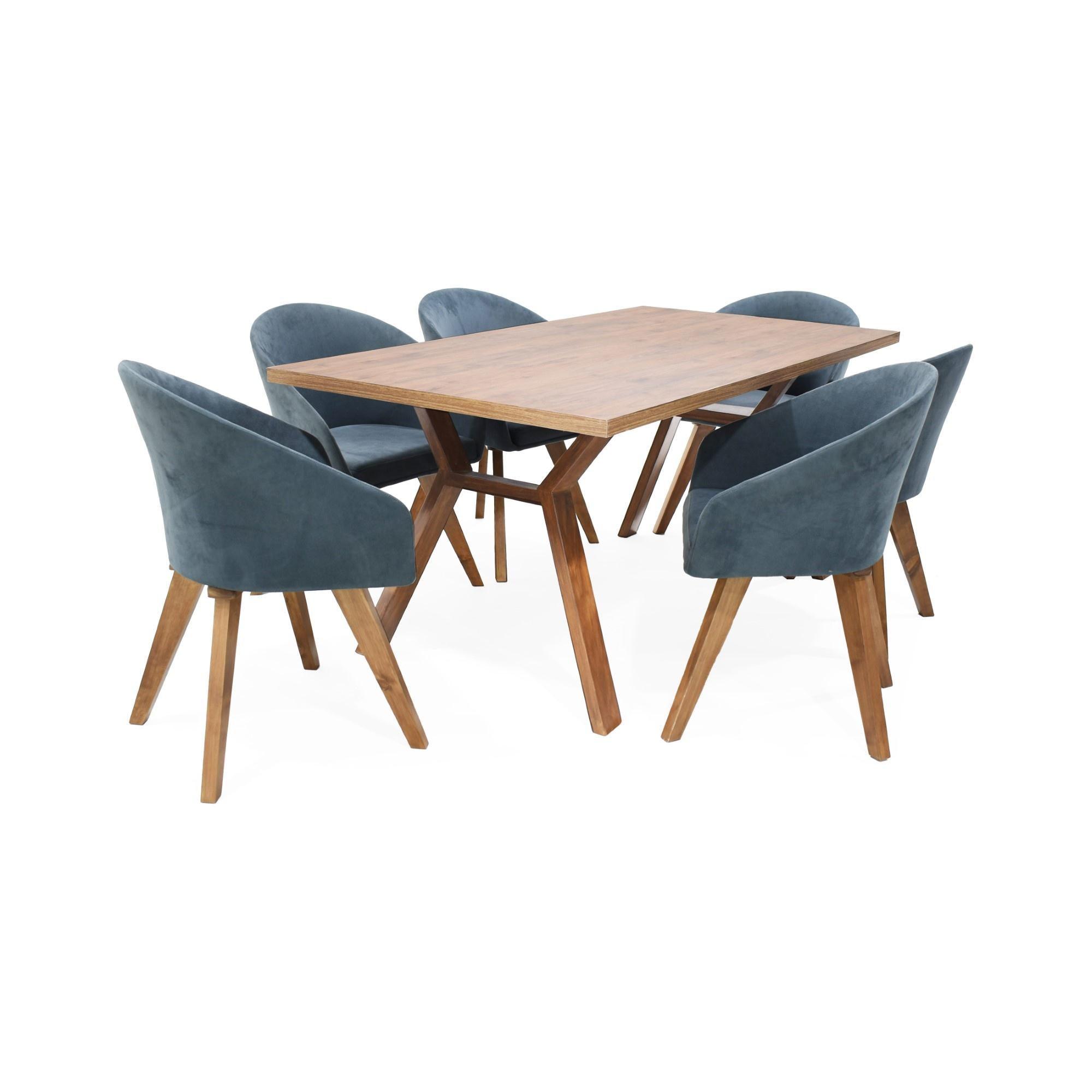 Comedor Nara 6 Puestos Sillas Noto Tela Gris