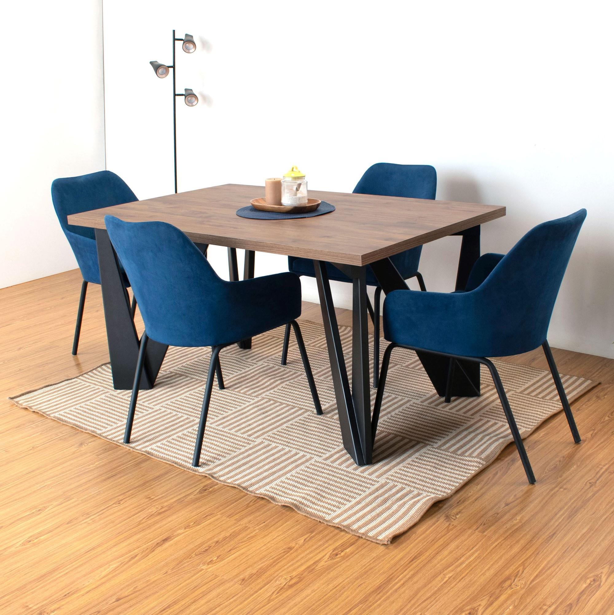 Juego de Comedor Brixton 4 Puestos con Sillas Mendoza Tela Azul