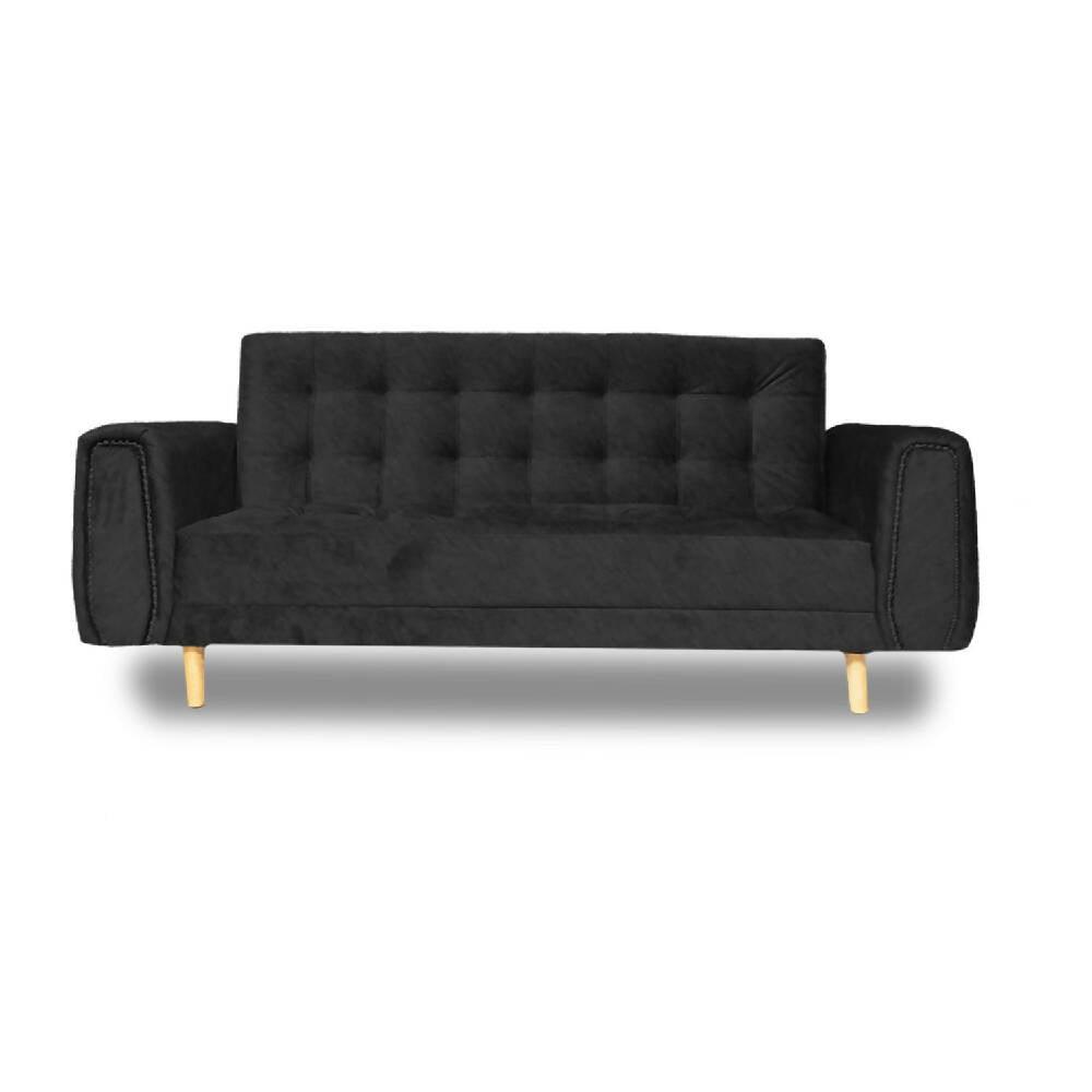 Sofá cama Mercury negro lino, patas de madera - VIRTUAL MUEBLES