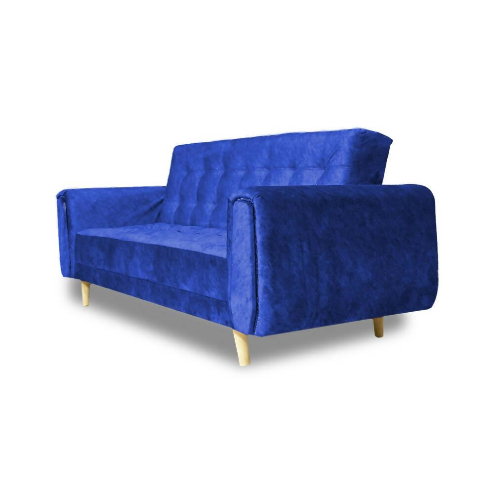 Sofá cama Mercury azul lino, pata de madera - VIRTUAL MUEBLES