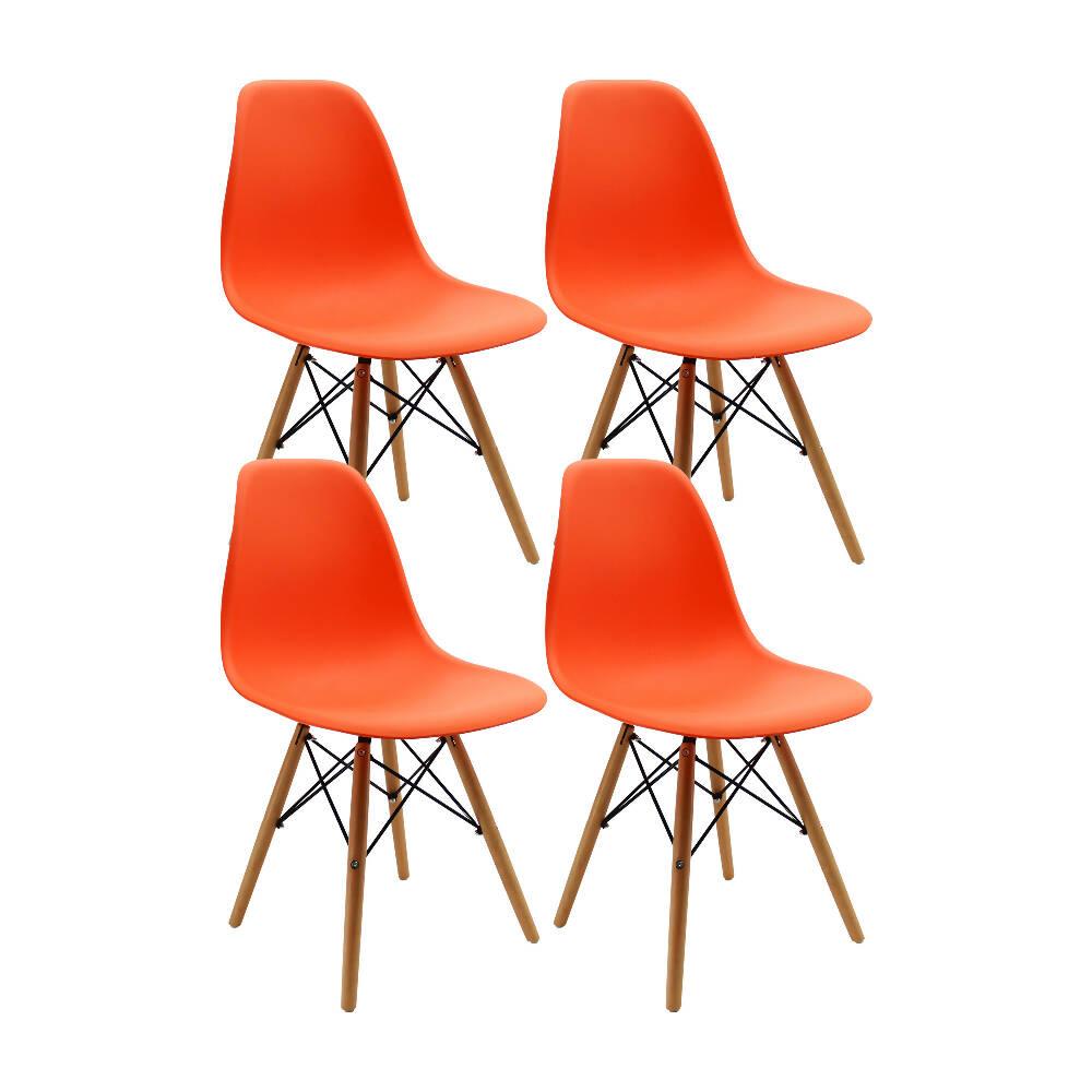 Kit por 4 sillas Eames Patas En Madera para comedor, sala, restaurante - Naranjas - VIRTUAL MUEBLES