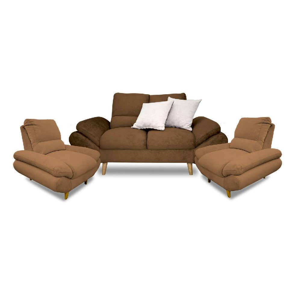 Sala Venecia 2ptos lino café, patas de madera - VIRTUAL MUEBLES